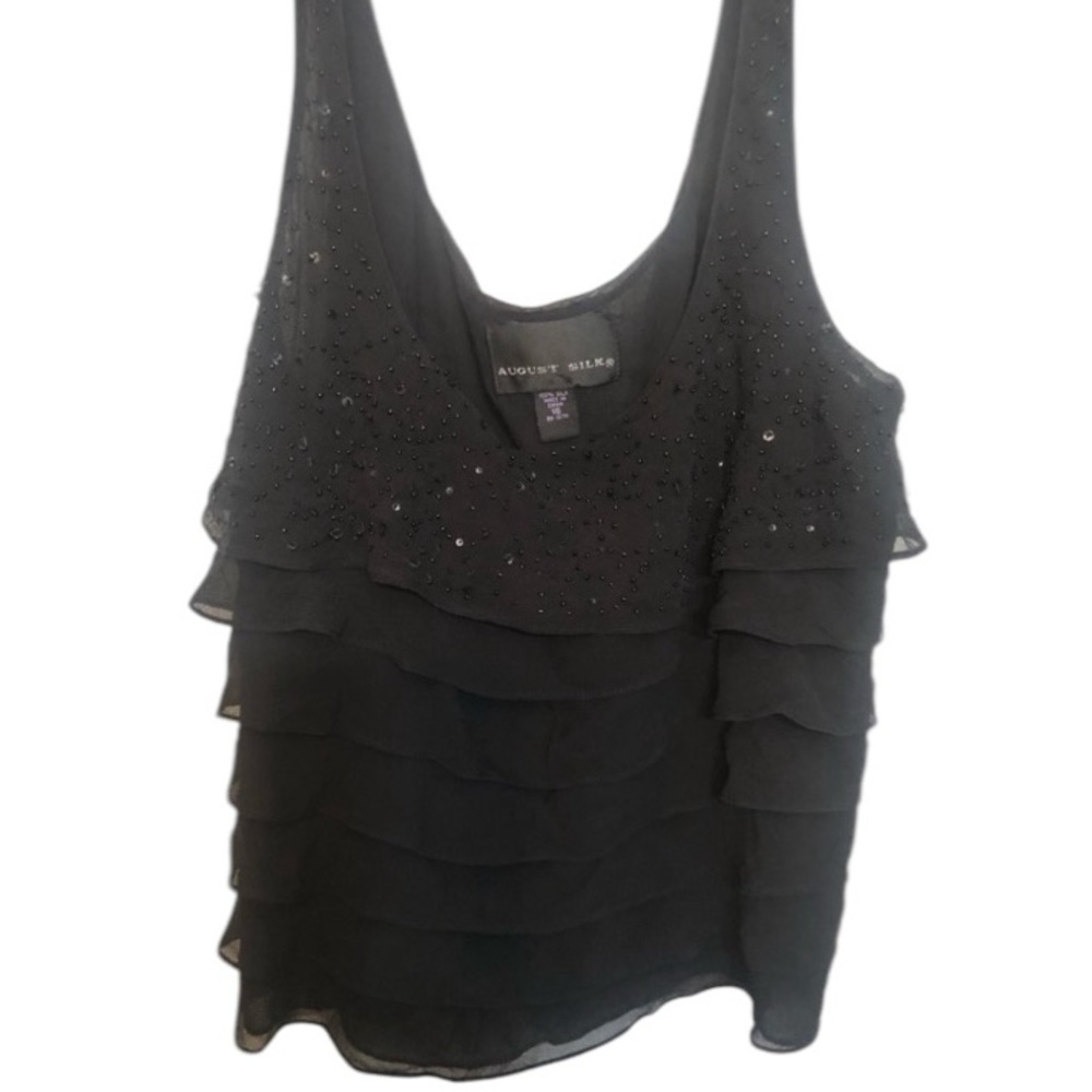 August Silk size 16 black 100% silk scoop neck beaded camisole with side zip,